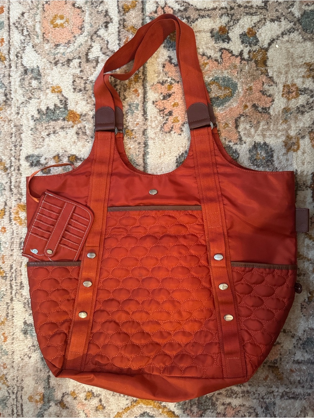 Mosey Quilted Burnt Orange Women's Tote with Matching Card Holder